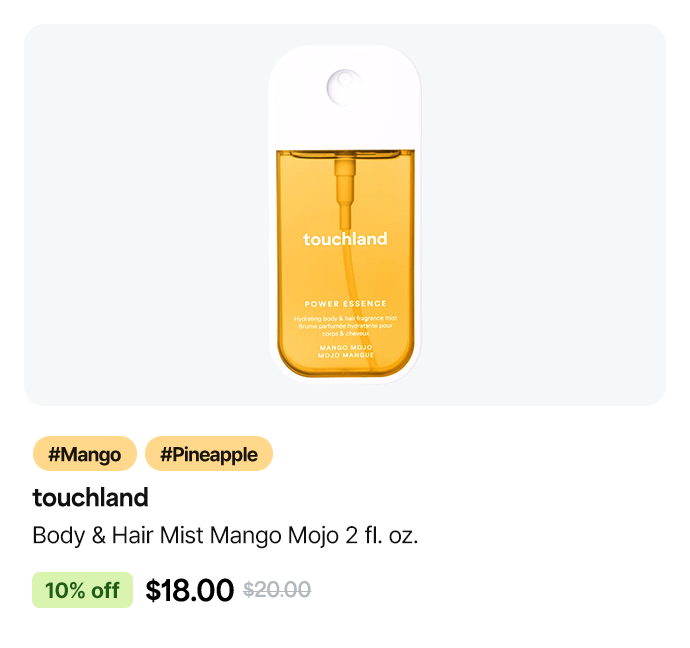 touchland Body & Hair Mist Mango Mojo 2 fl. oz. #Mango #Pineapple - 10% off, original price $20, sale price $18