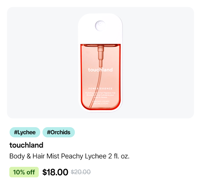 touchland Body & Hair Mist Peachy Lychee 2 fl. oz. #Lychee #Orchids - 10% off, original price $20, sale price $18