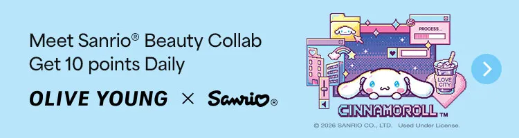 Meet Sanrio Beauty Collab Get 10 points Daily. OLIVE YOUNG X Scmio