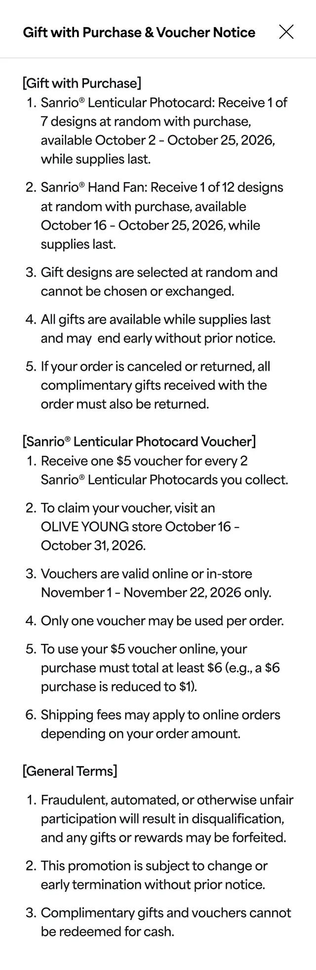 Gift with Purchase & Voucher Notice
