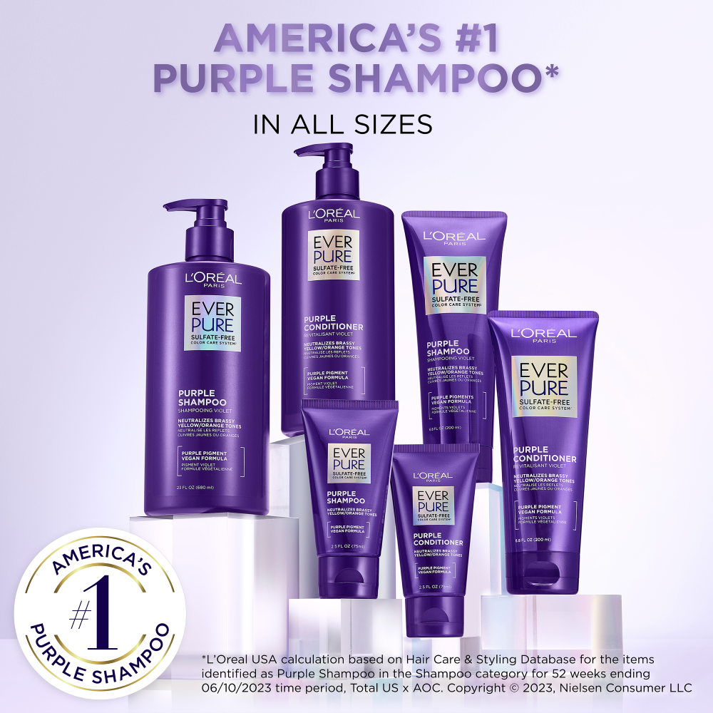 LOREAL PARIS EverPure Sulfate Free Purple Shampoo, Toning Blonde Bleached Hair 6.8 fl. oz.(200ml)  - Image 6 of 8