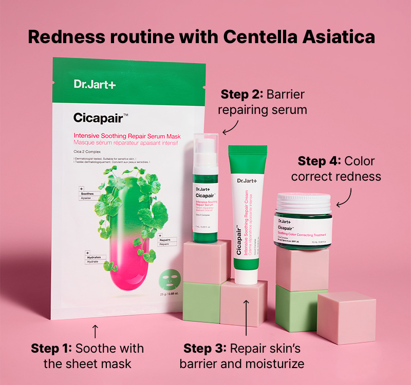 Dr.Jart+ Cicapair™ Redness Rescue Regimen Kit : Mask 0.88 oz. + Serum 0.23 fl. oz. + Cream 0.50 fl. oz. + Treatment 0.50 fl. oz.  - Image 3 of 8