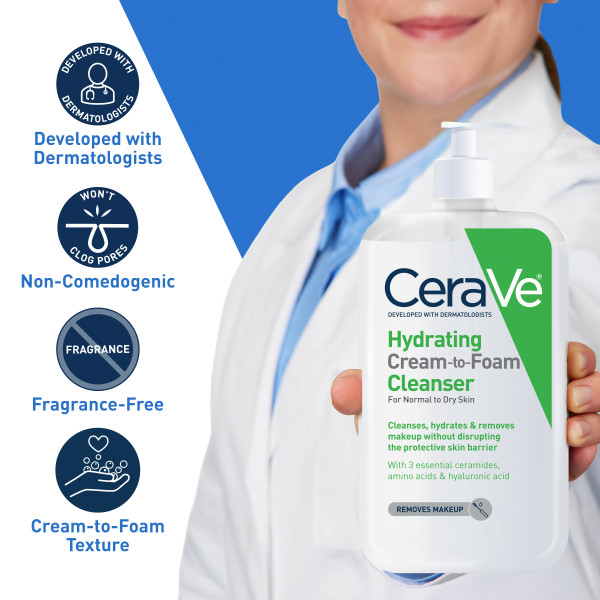 CeraVe Hydrating Cream-to-foam Cleanser 12 fl. oz.(355ml) - Image 4 of 6