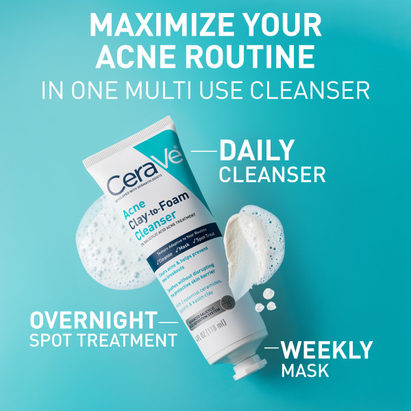 CeraVe Acne Clay-To-Foam Paste Cleanser & Mask 4 fl. oz.(118ml) - Image 2 of 7