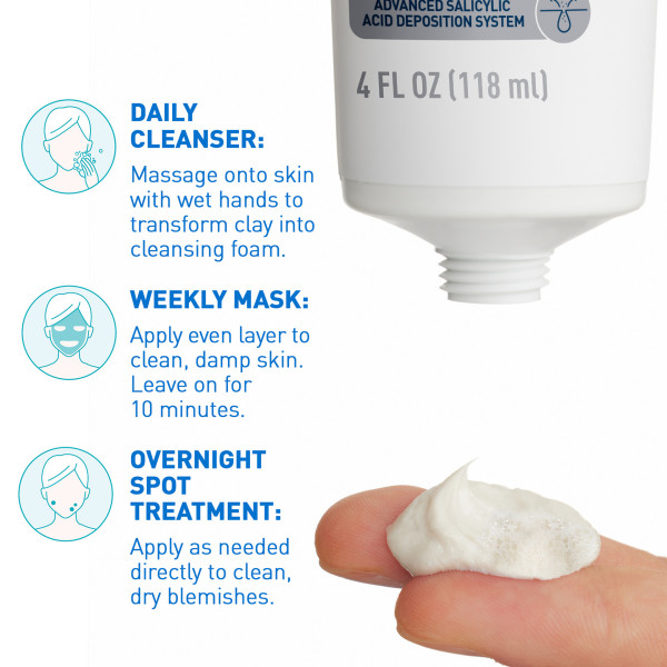 CeraVe Acne Clay-To-Foam Paste Cleanser & Mask 4 fl. oz.(118ml) - Image 7 of 7