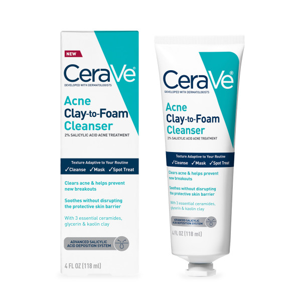 CeraVe Acne Clay-To-Foam Paste Cleanser & Mask 4 fl. oz.(118ml)