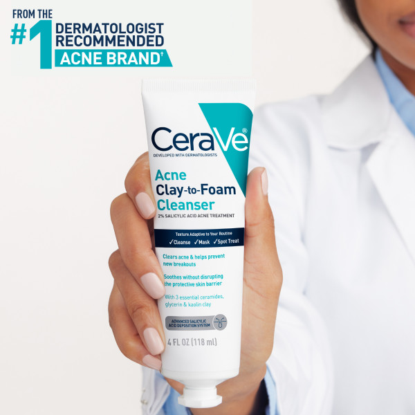 CeraVe Acne Clay-To-Foam Paste Cleanser & Mask 4 fl. oz.(118ml) - Image 4 of 7