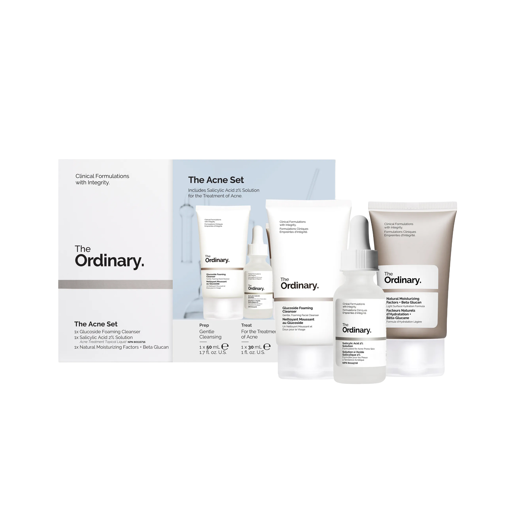 The Ordinary The Acne Set: Glucoside Foaming Cleanser, Salicylic Acid 2% Solution, Natural Moisturizing Factors + Beta Glucan