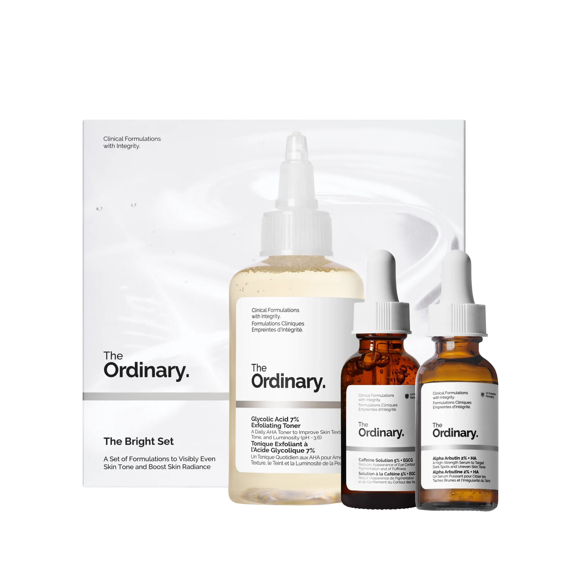 The Ordinary The Bright Set : (Glycolic Acid 7% Exfoliating Toner, Alpha Arbutin 2% + HA, Caffeine Solution 5% + EGCG)