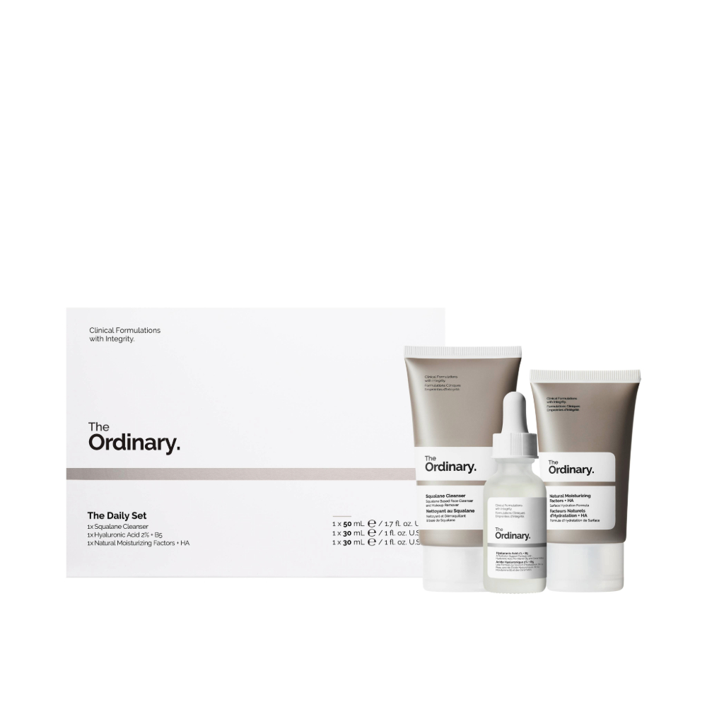 The Ordinary The Daily Set : Squalane Cleanser (1.69 fl. oz.(50ml)), Hyaluronic Acid 2% + B5 (1.01 fl. oz.(30ml)), Natural Moisturizing Factors + HA (1.01 fl. oz.(30ml))