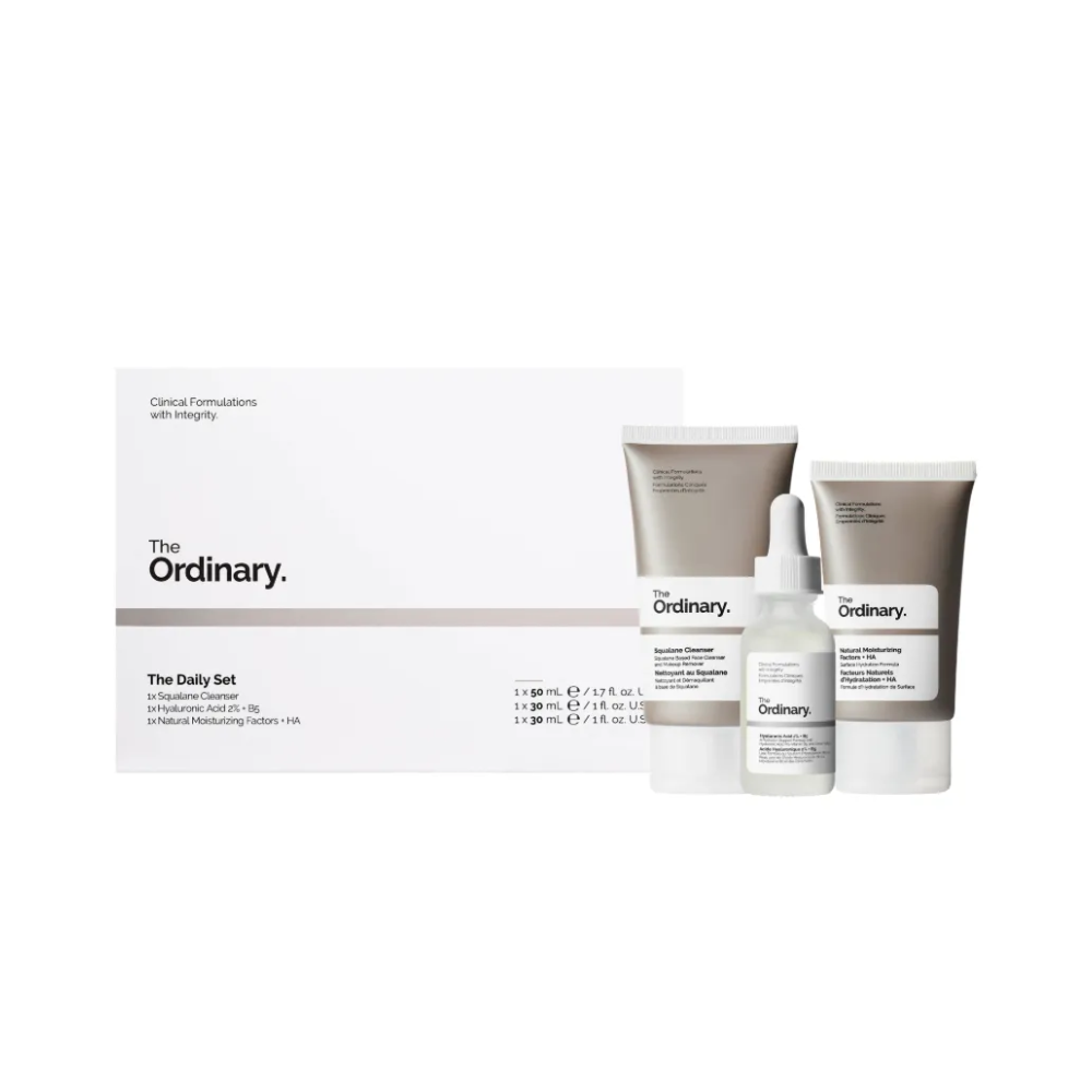 The Ordinary The Daily Set: Squalane Cleanser (1.69 fl. oz.(50ml)), Hyaluronic Acid 2% + B5 (1.01 fl. oz.(30ml)), Natural Moisturizing Factors + HA (1.01 fl. oz.(30ml))