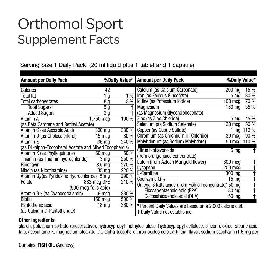 orthomol Sport - Advanced Sports Nutrition With Essential Vitamins, Minerals, Omeg-3, CoQ10 & L-carnitine (30-day Supply) - Image 3 of 3