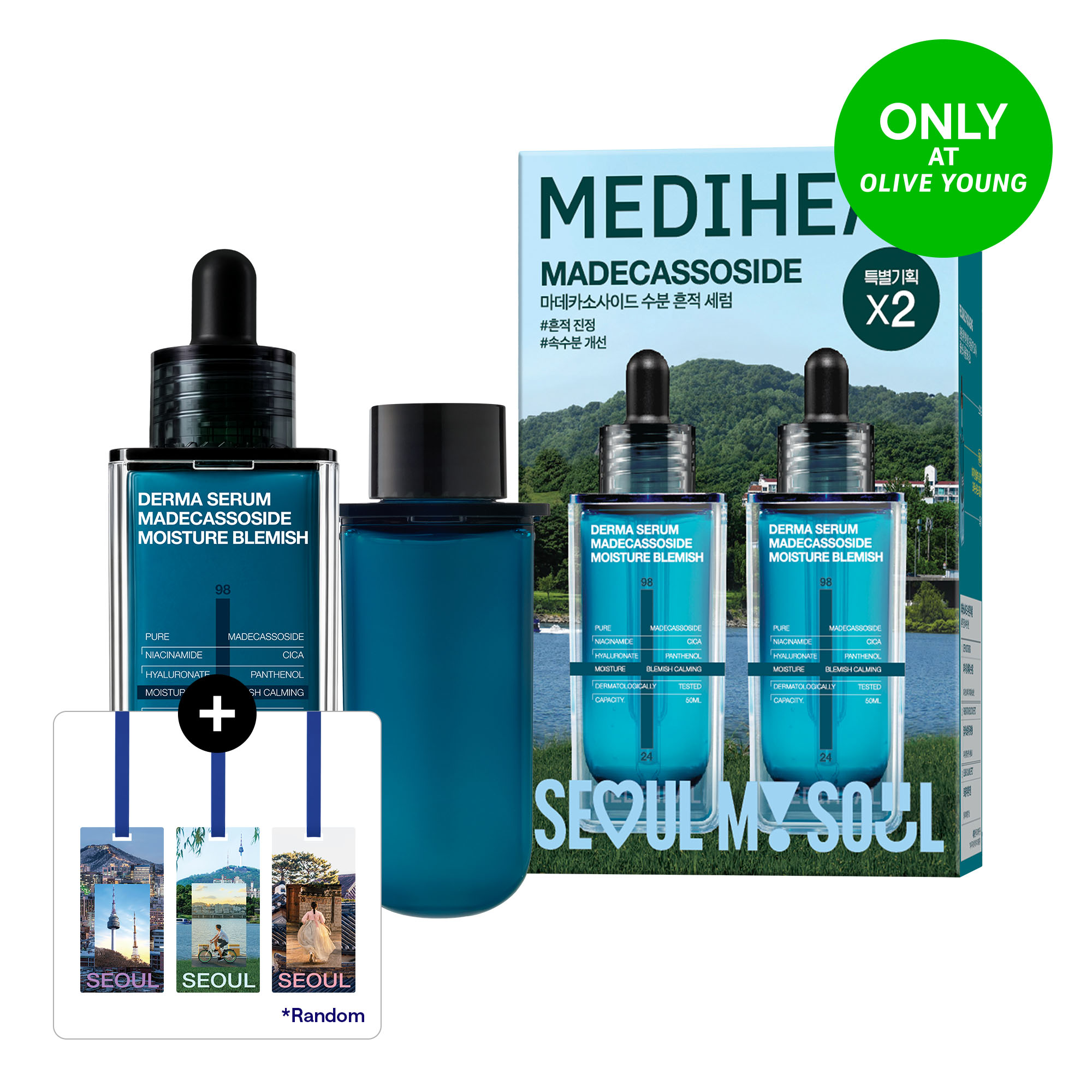 MEDIHEAL Derma Serum Madecassoside Moisture Blemish Duo Set 1.69 fl. oz.(50ml) x2 (Seoul Edition) (+Seoul Lugguage Tag) - Image 2 of 7