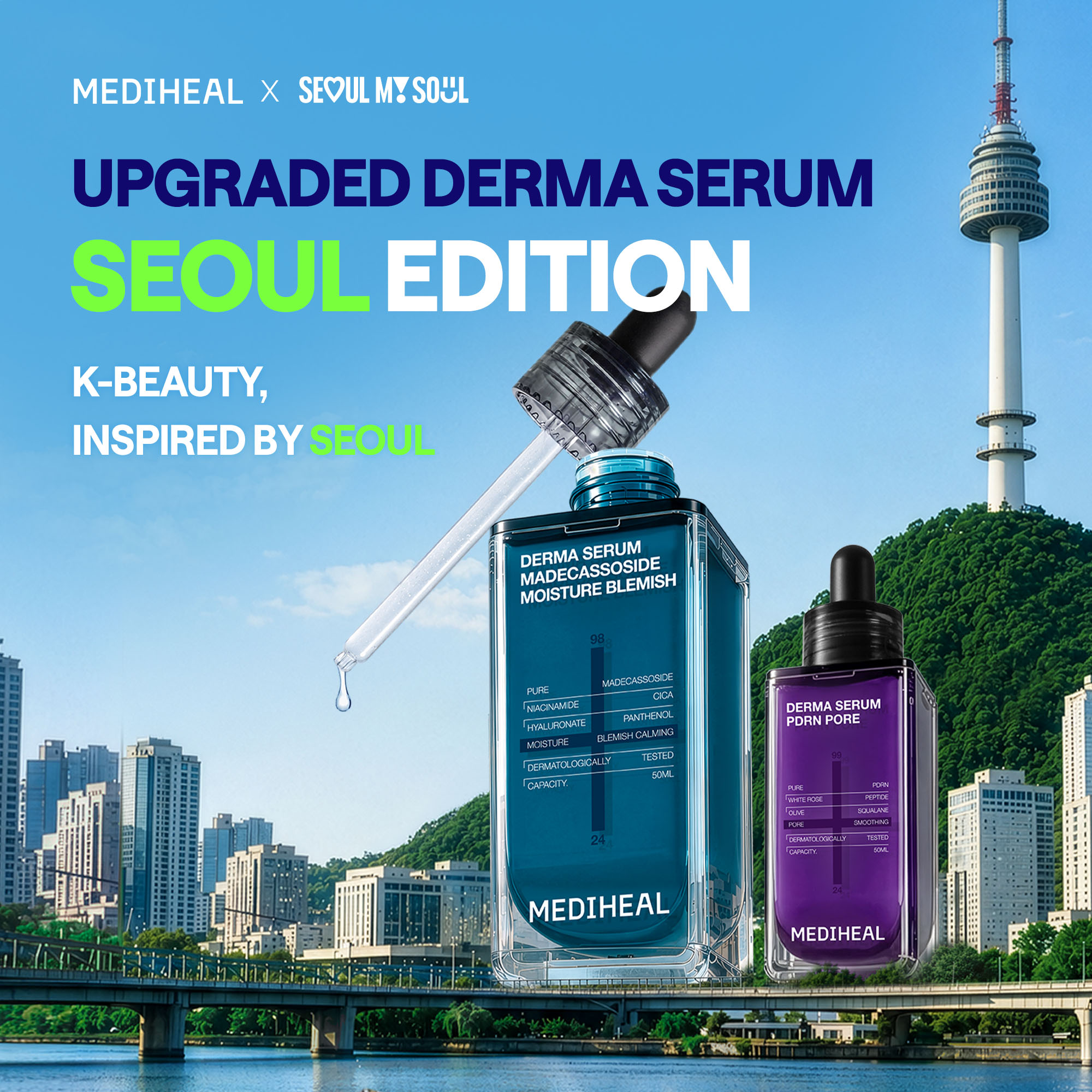 MEDIHEAL Derma Serum Madecassoside Moisture Blemish Duo Set 1.69 fl. oz.(50ml) x2 (Seoul Edition) (+Seoul Lugguage Tag) - Image 3 of 7