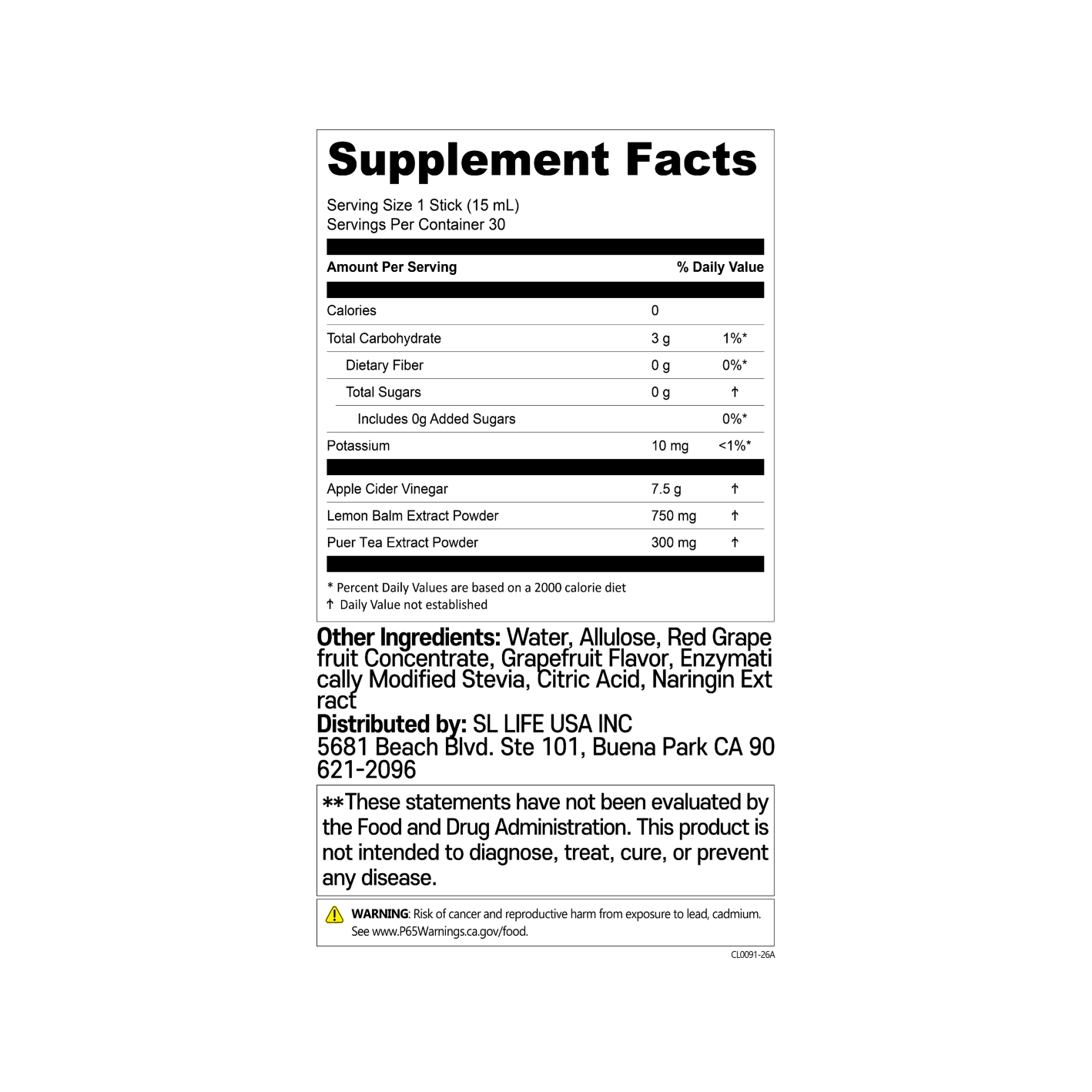 LIVELING Apple Cider Vinegar Cleanses Grapefruit Flavor 0.51 oz.(15ml) x 30ea - Image 2 of 2