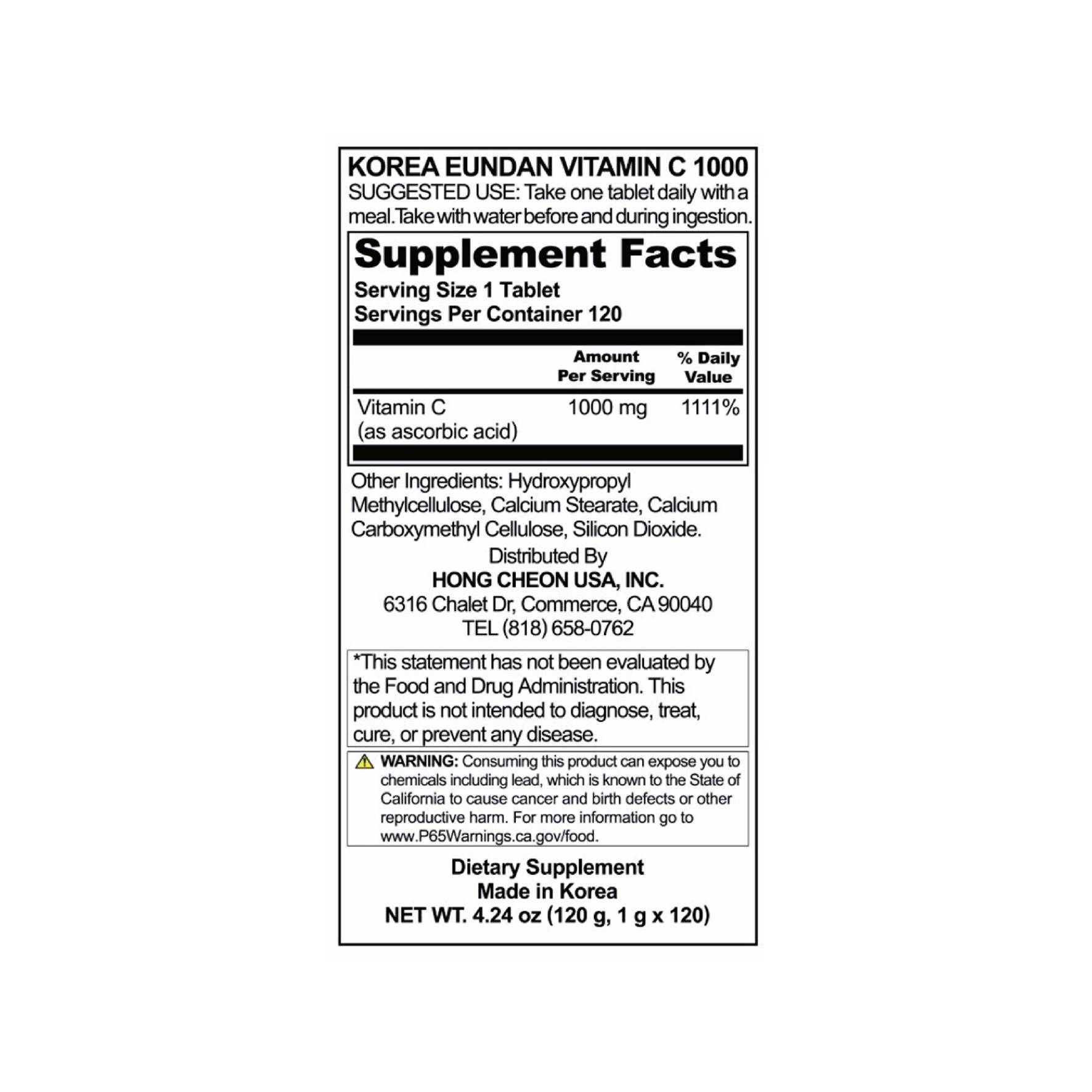 Korea eundan Vitamin C 1000 120 Tablets (4-month Supply) 4.24 oz.(120g) - Image 2 of 2
