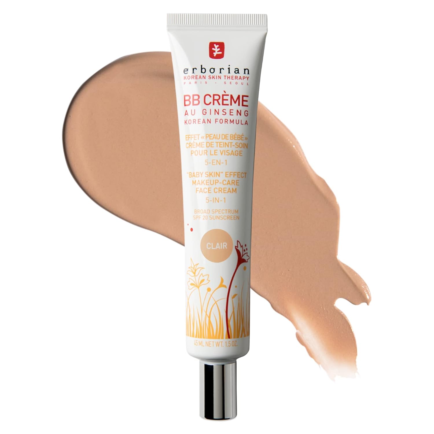 [4colors] Erborian Bb Crème Au Ginseng 5-in-1 Broad Spectrum SPF 20 Sunscreen 1.5 oz.(45ml)