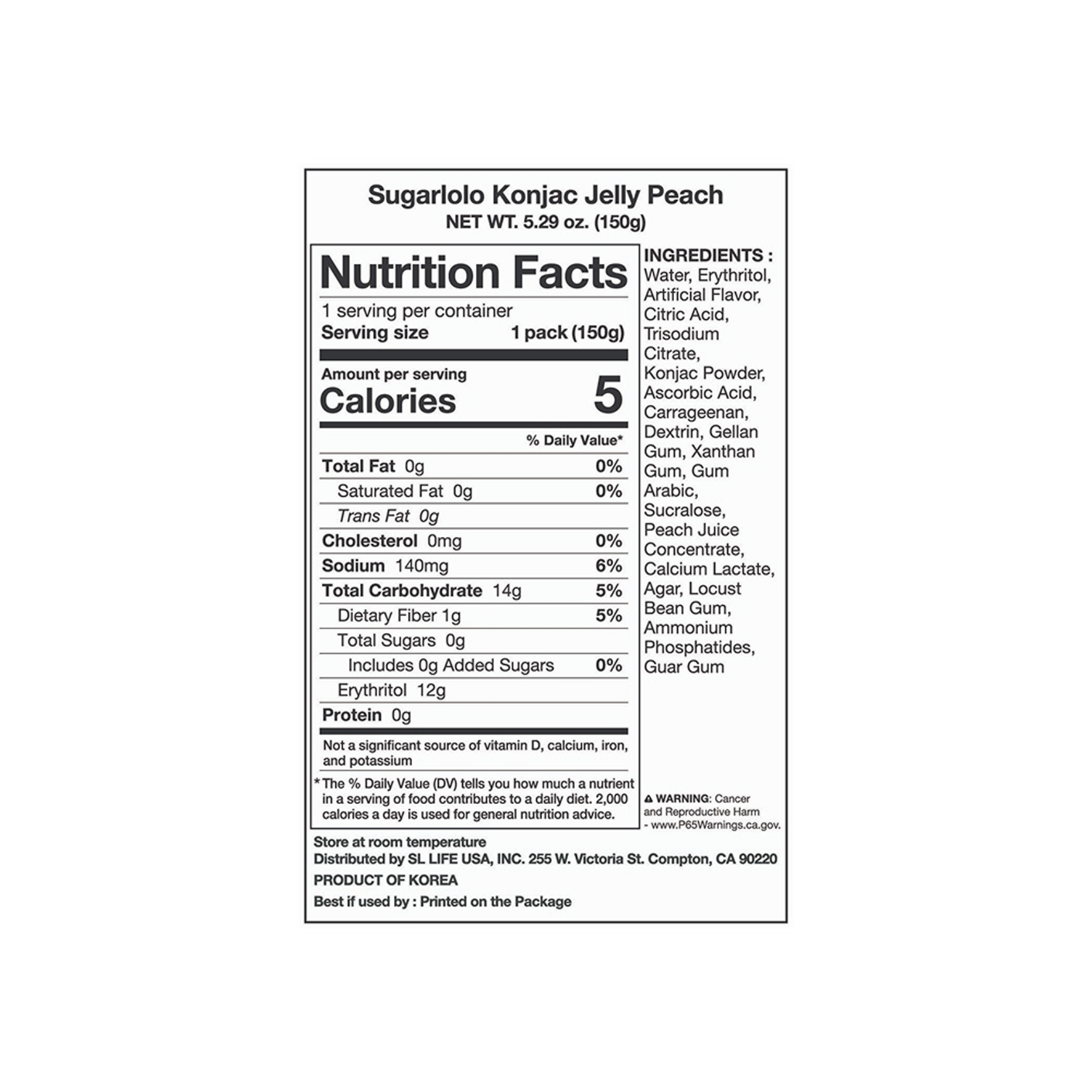 INTAKE Sugarlolo Konjac Jelly Peach 5.29 oz.(150g) - Image 2 of 2