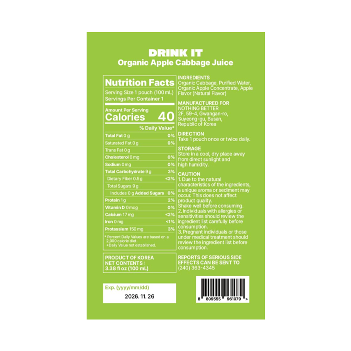 NOTHING BETTER Drink It Organic Apple–cabbage Juice 3.38 fl. oz.(100ml) - Image 2 of 7