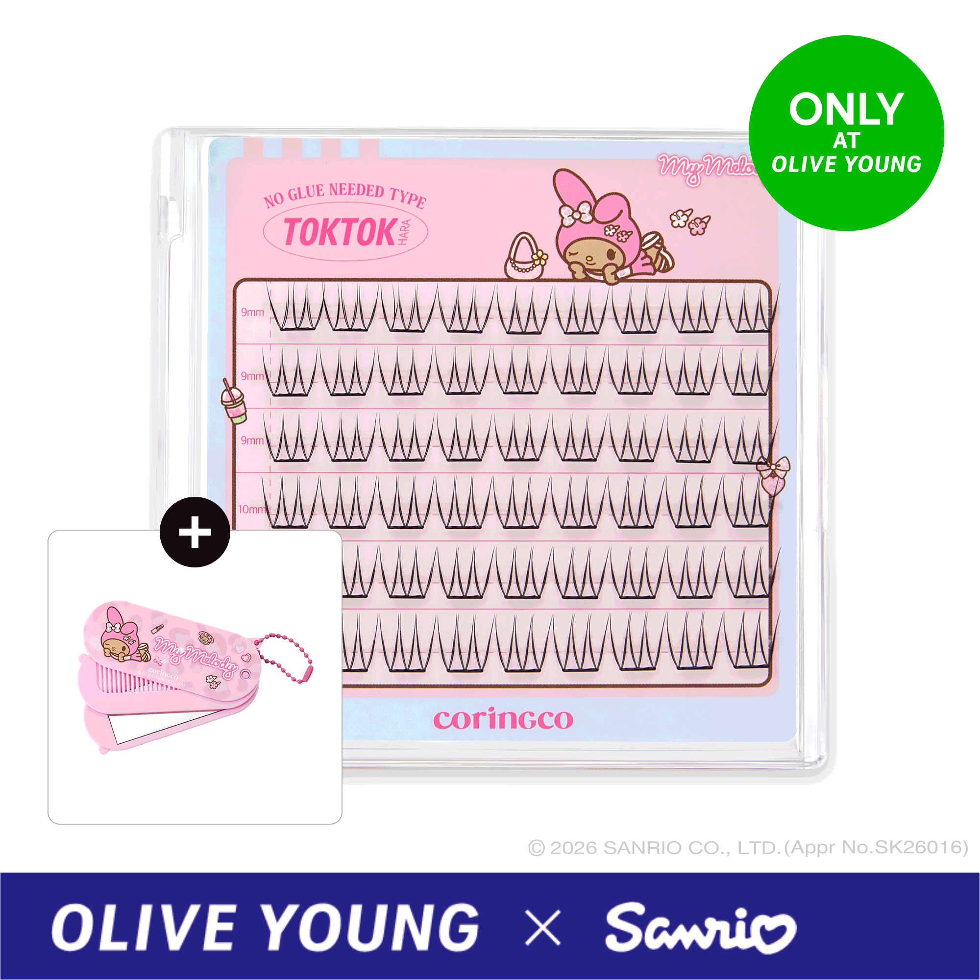 [3types] CORINGCO Toktokhara No Glue Eyelash (SANRIO)(+Comb Mirror Keyring) - Image 3 of 15
