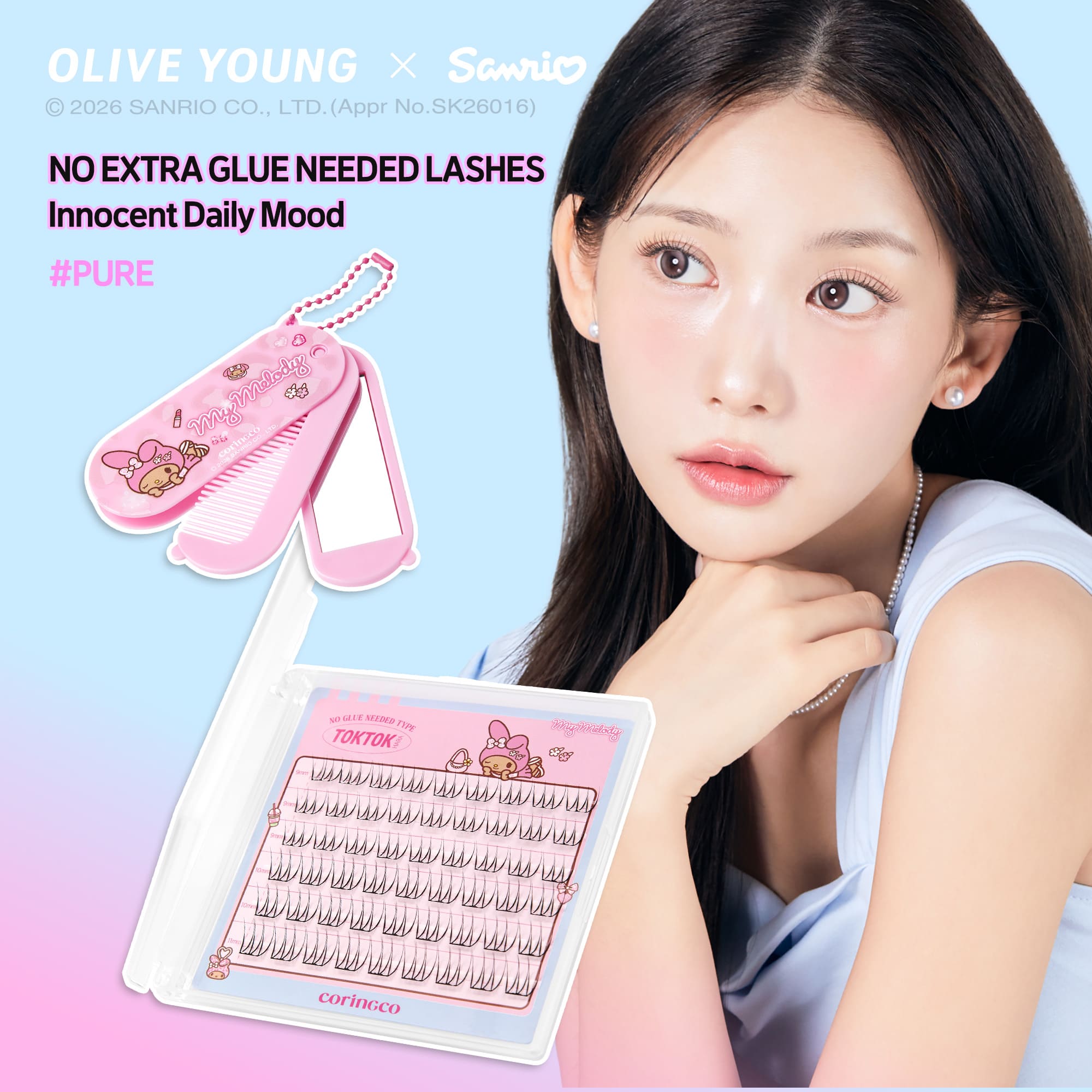 [3types] CORINGCO Toktokhara No Glue Eyelash (SANRIO)(+Comb Mirror Keyring) - Image 9 of 15