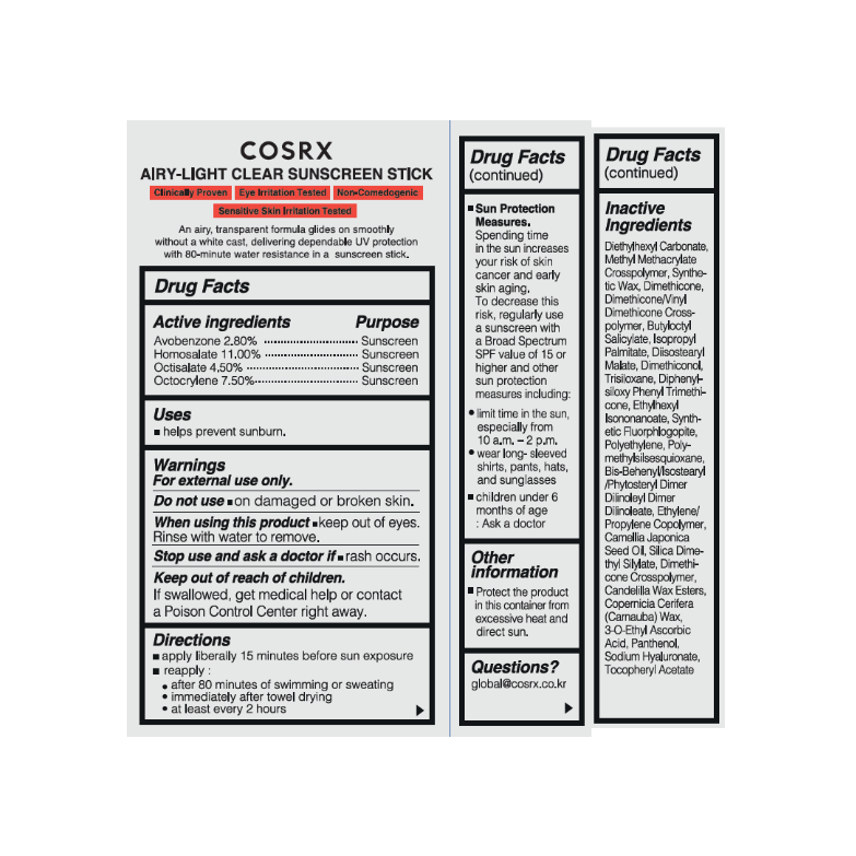 COSRX Airy-light Clear Sunscreen Stick 0.67 oz.(19g) - Image 2 of 2