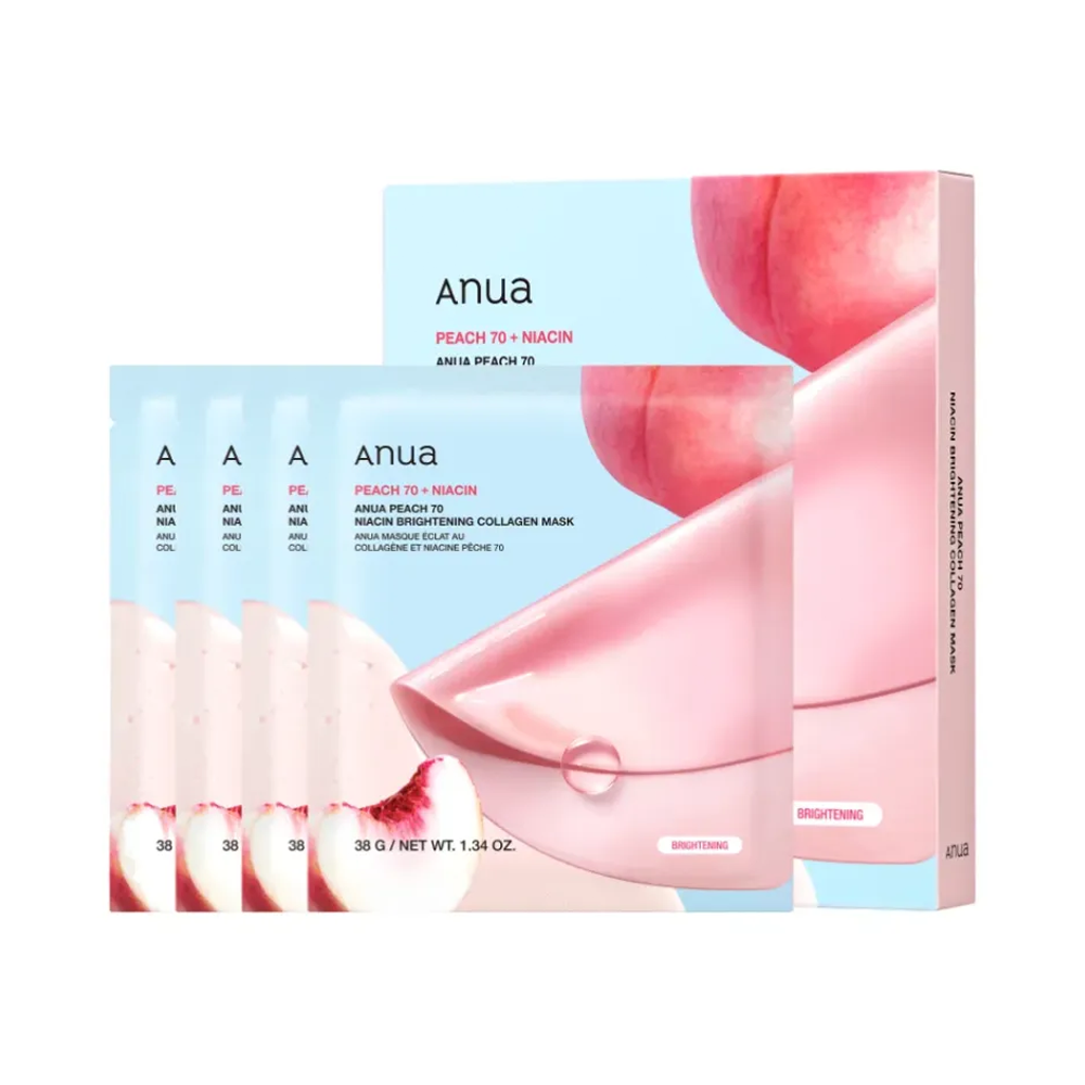 Anua Peach 70 Niacin Brightening Collagen Mask 1.34 oz.(38g) x 4ea