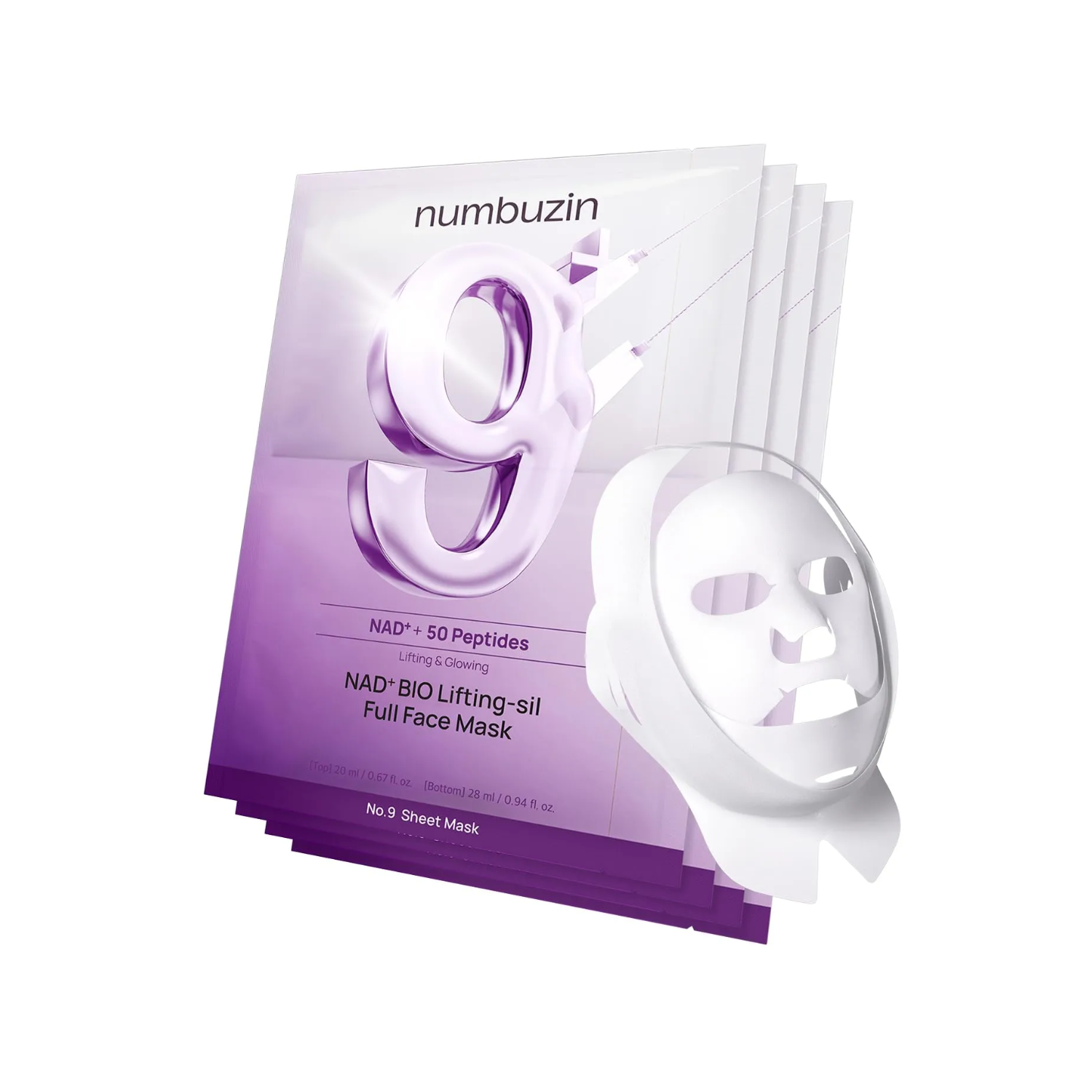 numbuzin No.9+ NAD+ BIO Lifting-sil Full Face Mask [top] 0.67 fl. oz.(20ml) + [bottom] 0.94 fl. oz.(28ml) 4ea