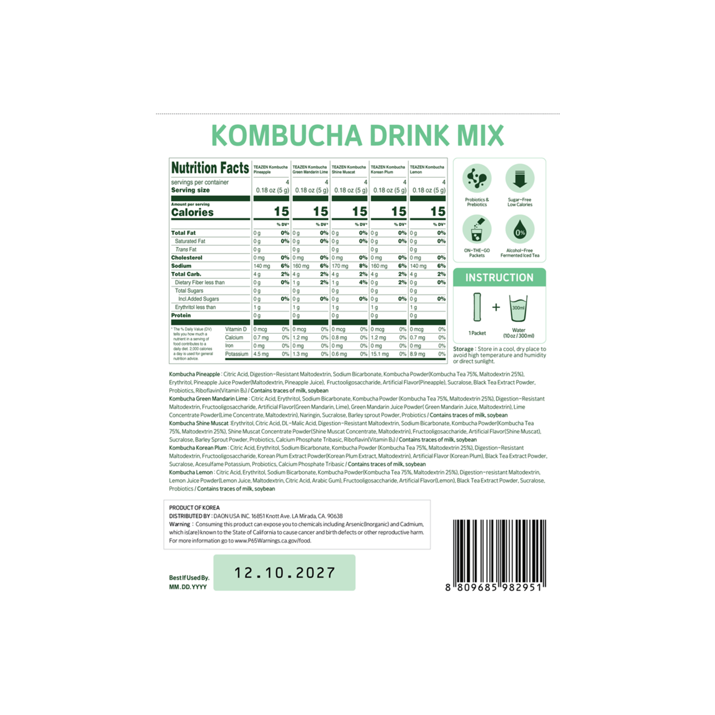 Teazen Kombucha Variety Pack Tropical Zest 0.18 oz.(5g) x 20ea - Image 2 of 2