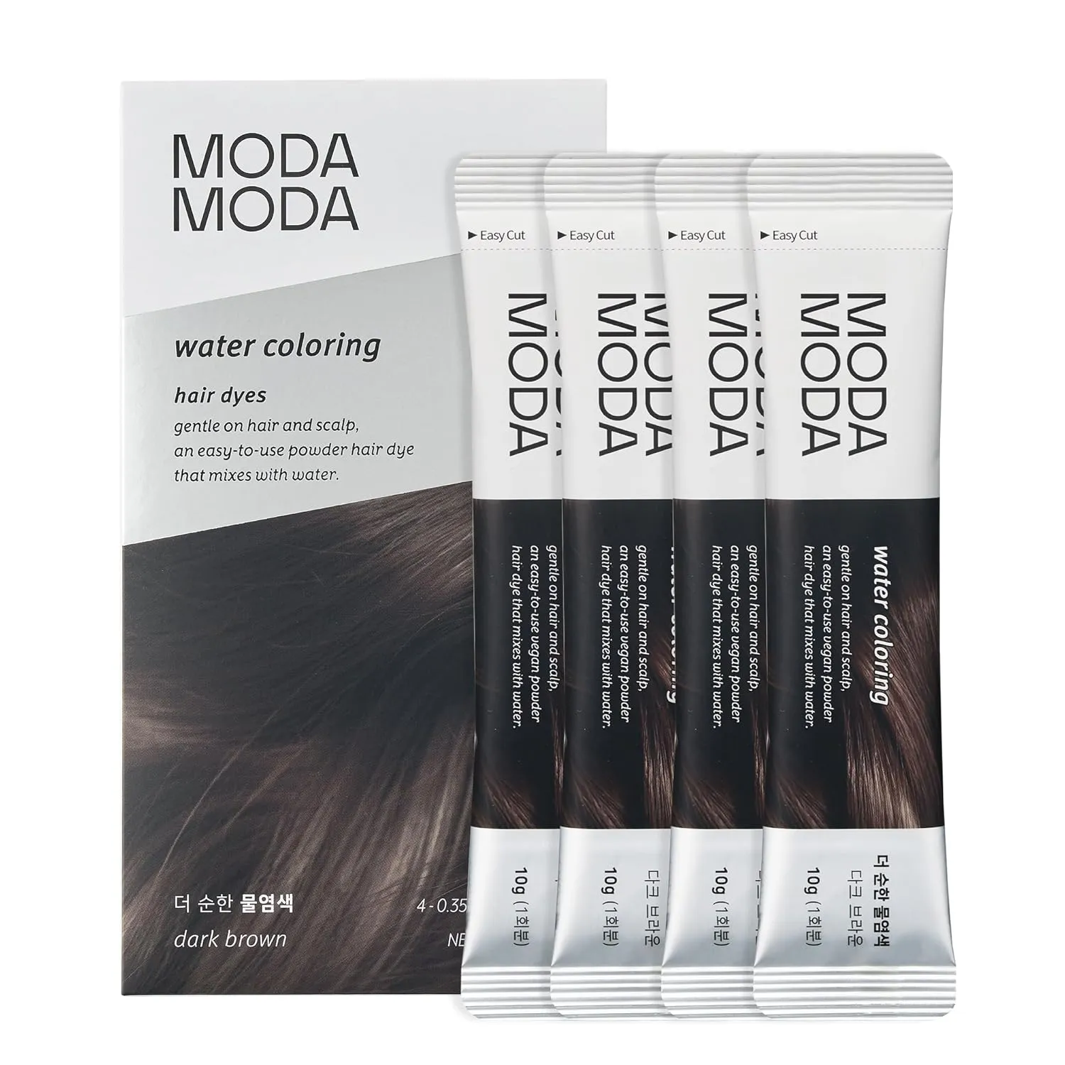 MODAMODA Water Coloring Hair Dyes Dark Brown 0.35 oz.(10g) x 4ea
