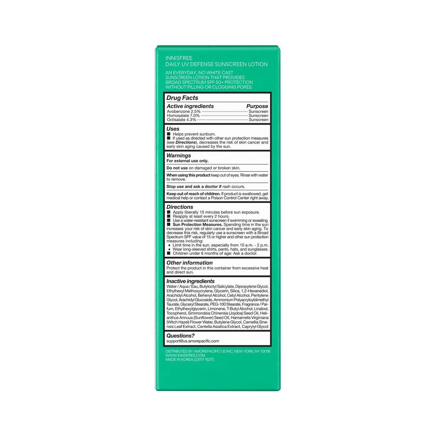 innisfree Daily UV Defense Sunscreen Lotion SPF50 3.38 fl. oz.(100ml) - Image 2 of 2