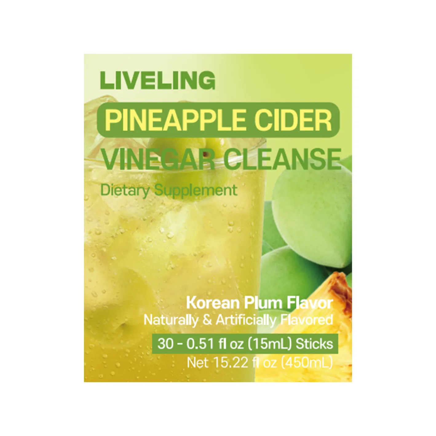 LIVELING Pineapple Cider Vinegar Cleanses Korean Plum Flavor 0.51 oz.(15ml) x 30ea