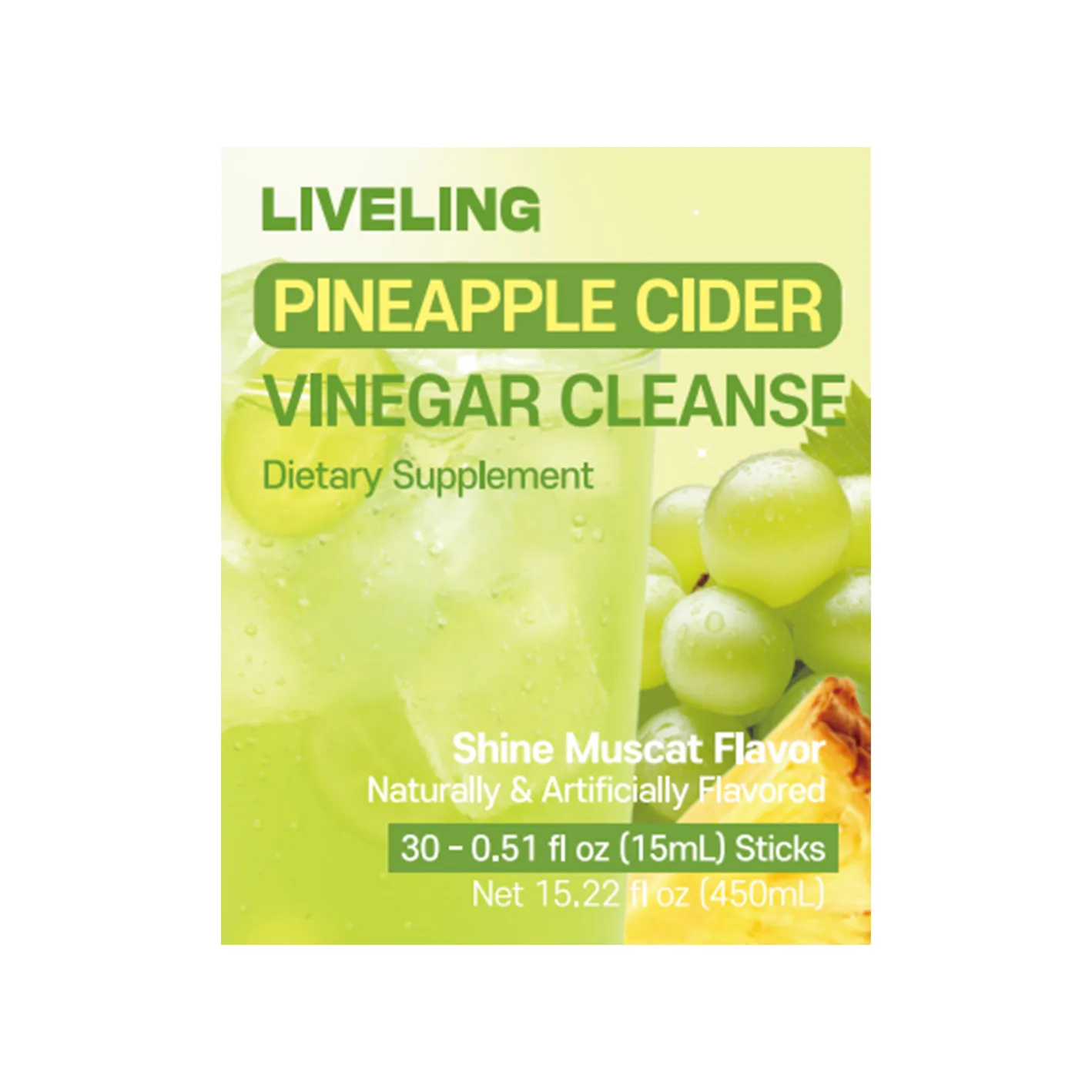 LIVELING Pineapple Cider Vinegar Cleanses Shine Muscat Flavor 0.51 oz.(15ml) x 30ea