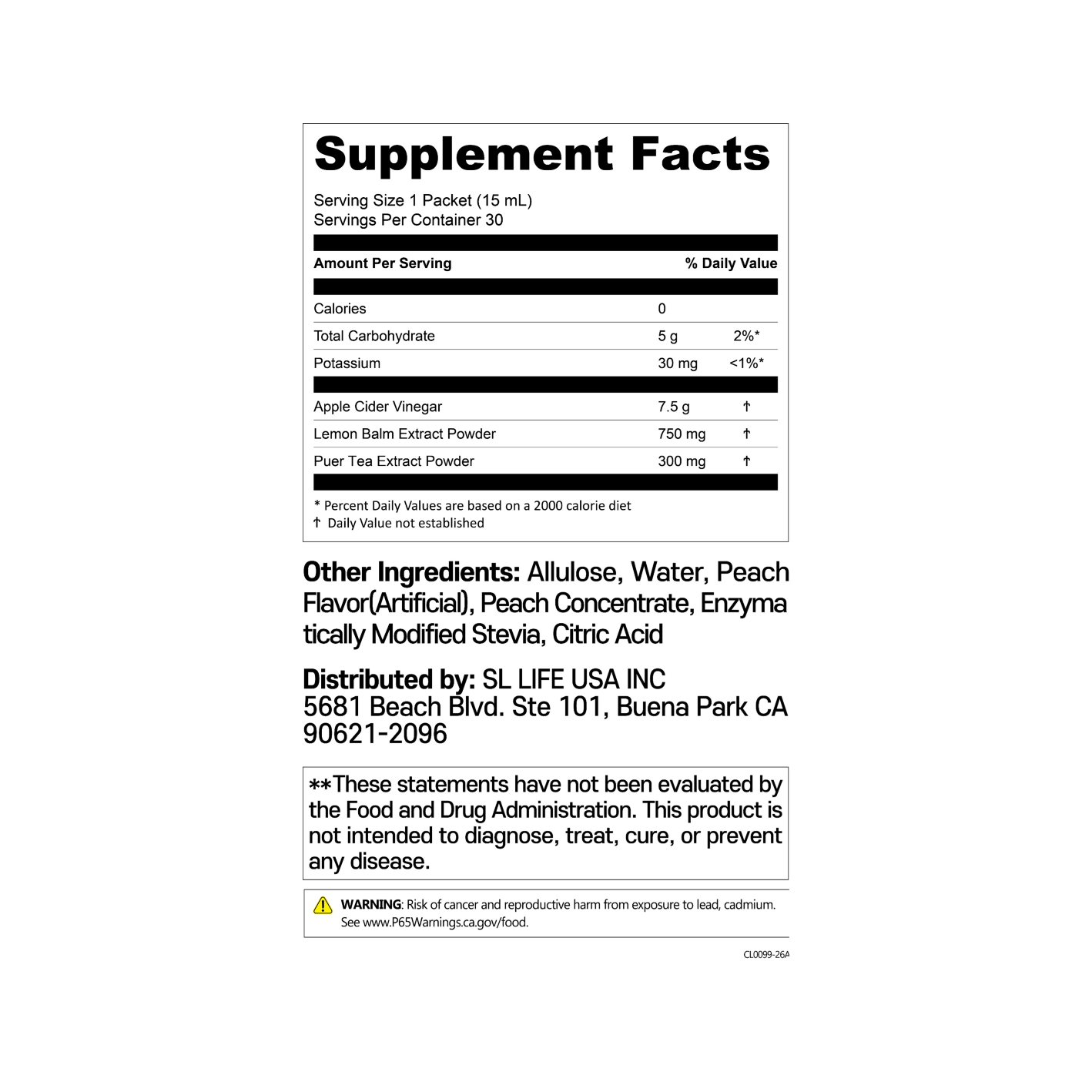 LIVELING Apple Cider Vinegar Cleanses Peach Flavor 0.5 fl. oz.(15ml) x 30ea - Image 2 of 2