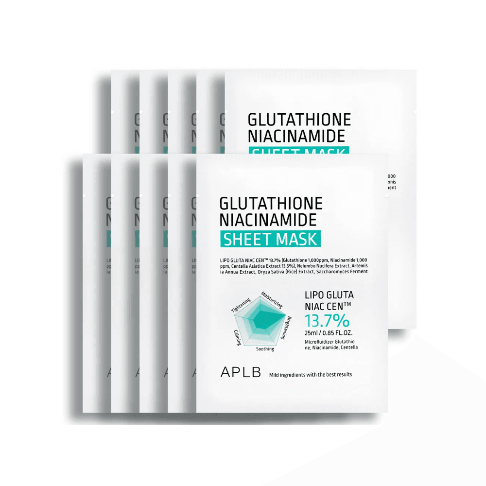 aplb glutathione mask Niacinamide Sheet 10pcs while helping to reinforce the skin barrier and promote hydration Shop APLB - Glutathione Niacinamide