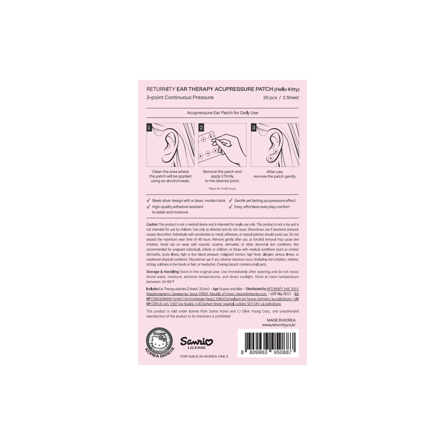  RETURNITY Ear Therapy Acupressure Patch 20 Count (SANRIO Collab)(Hello Kitty Exclusive) - Image 6 of 7