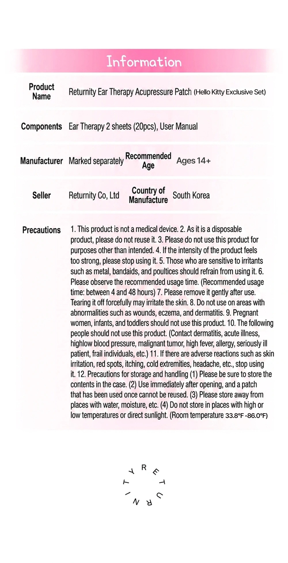  RETURNITY Ear Therapy Acupressure Patch 20 Count (SANRIO Collab)(Hello Kitty Exclusive) - Image 7 of 7