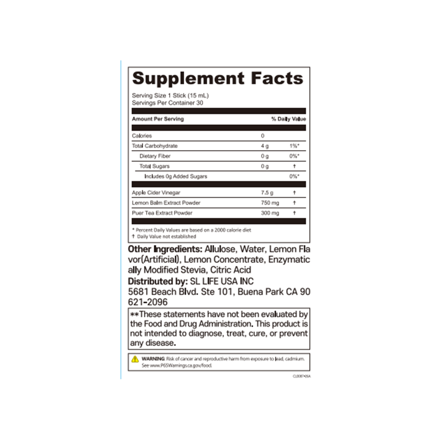 LIVELING Apple Cider Vinegar Cleanses Lemon Flavor 0.51 oz.(15ml) x 30ea - Image 2 of 2