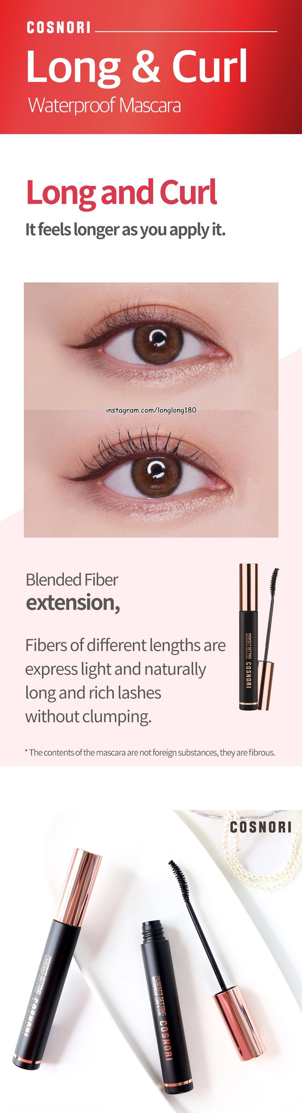 [3colors] COSNORI Perfect Setting Mascara Waterproof 0.24 fl. oz.(7ml) detail 3