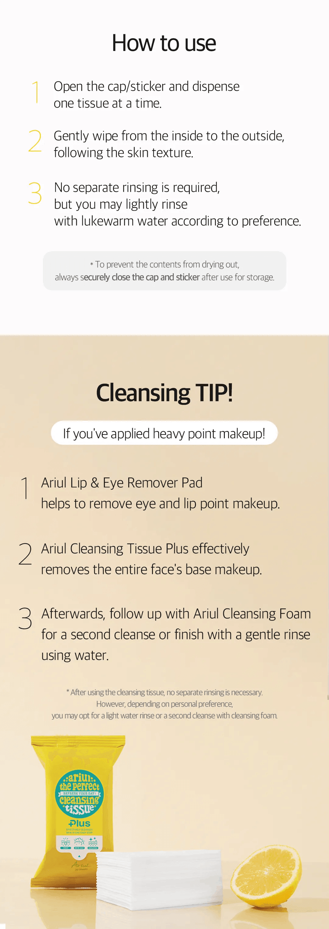 Ariul The Perfect Cleansing Tissue Plus 20 sheets 3.61 fl. oz.(107ml) detail 4