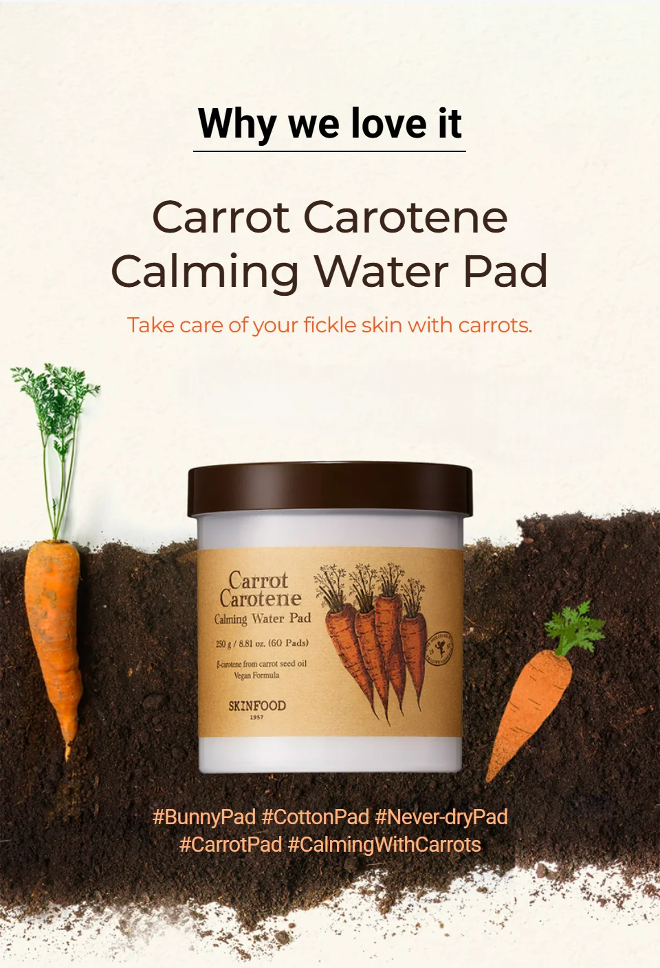 SKINFOOD Carrot Carotene Calming Water Pad 60ea 8.81 oz.(250g) detail 1