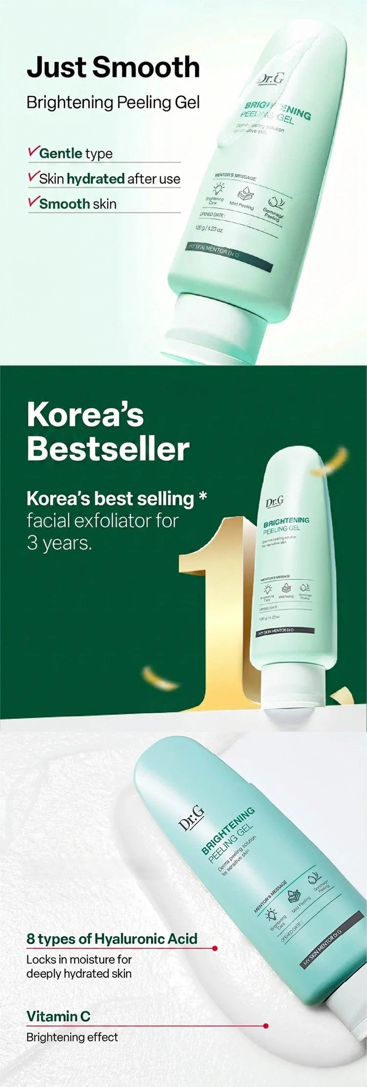 Dr.G Brightening Peeling Gel 4.23 oz.(120g) + 2.11 oz.(60g) + Serum 0.07 fl. oz.(2ml) Set detail 1