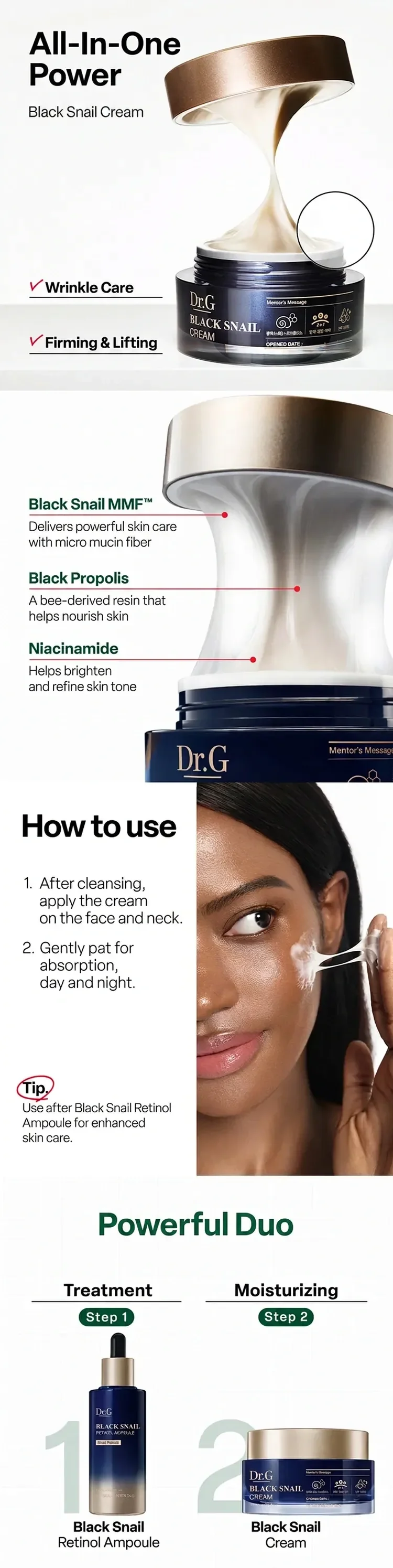 Dr.G Black Snail Cream Set 1.69 fl. oz.(50ml) + 0.51 fl. oz.(15ml) detail 2