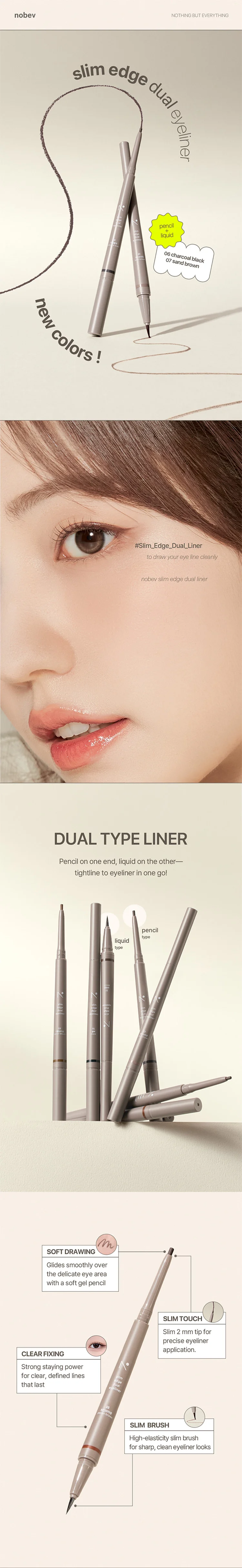 [7colors] nobev Slim Edge Dual Eyeliner 0.0012 oz.(0.34g) detail 1
