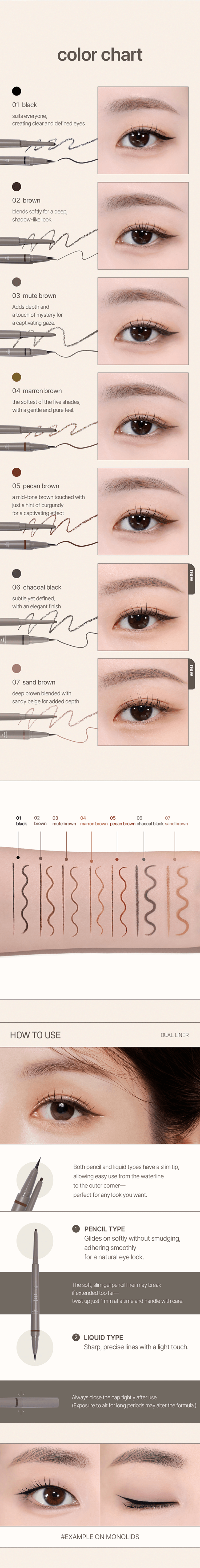[7colors] nobev Slim Edge Dual Eyeliner 0.0012 oz.(0.34g) detail 2