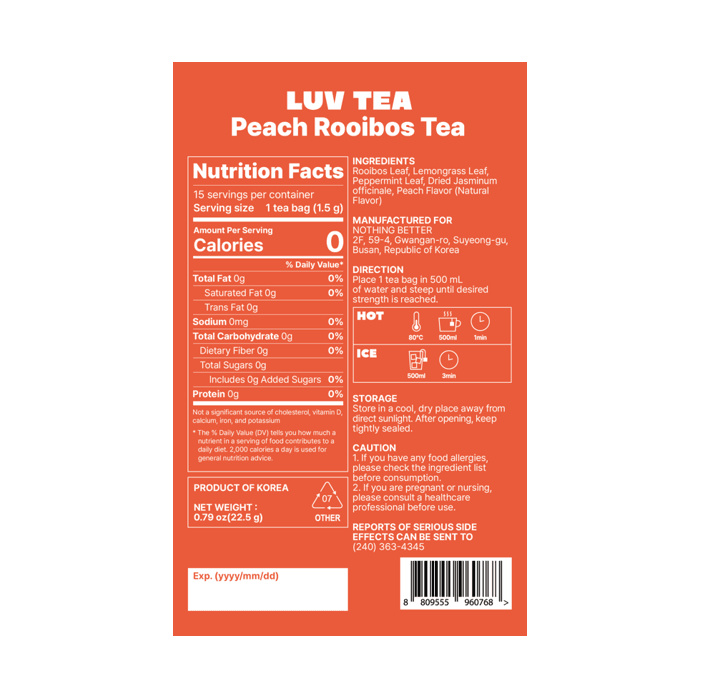 NOTHING BETTER Luv Tea Peach Rooibos Tea 15ea 0.79 oz.(22.5g) detail 1