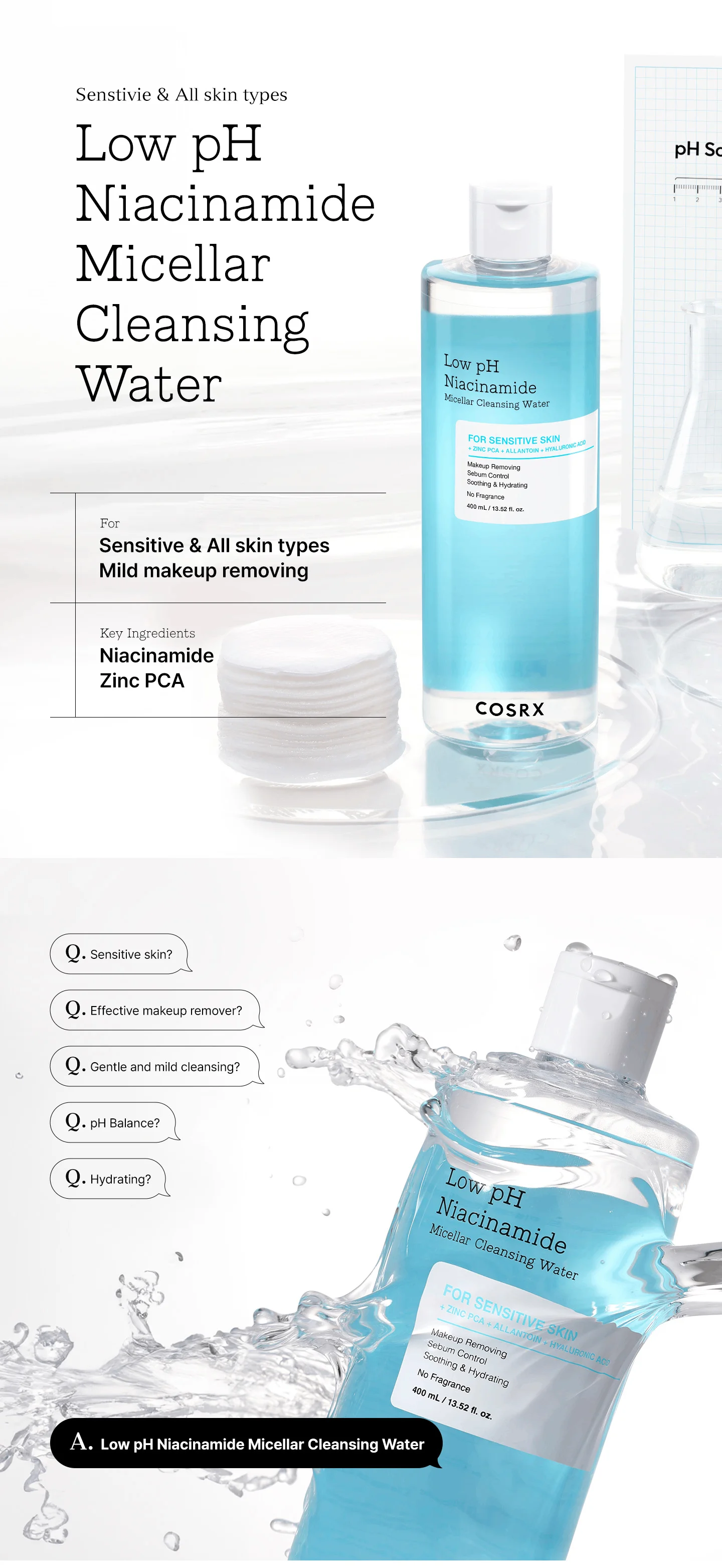 COSRX Low Ph Niacinamide Micellar Cleansing Water 13.52 fl. oz.(400ml) detail 1