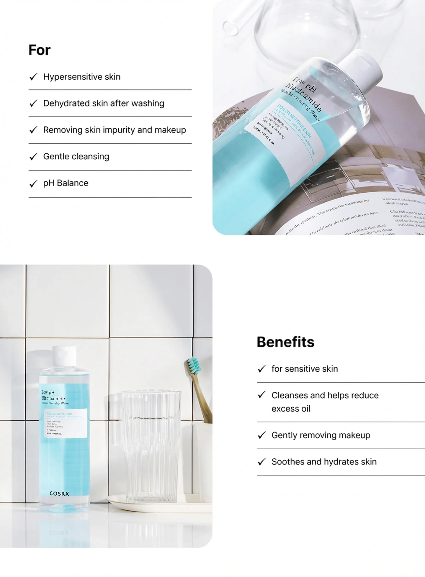 COSRX Low Ph Niacinamide Micellar Cleansing Water 13.52 fl. oz.(400ml) detail 3