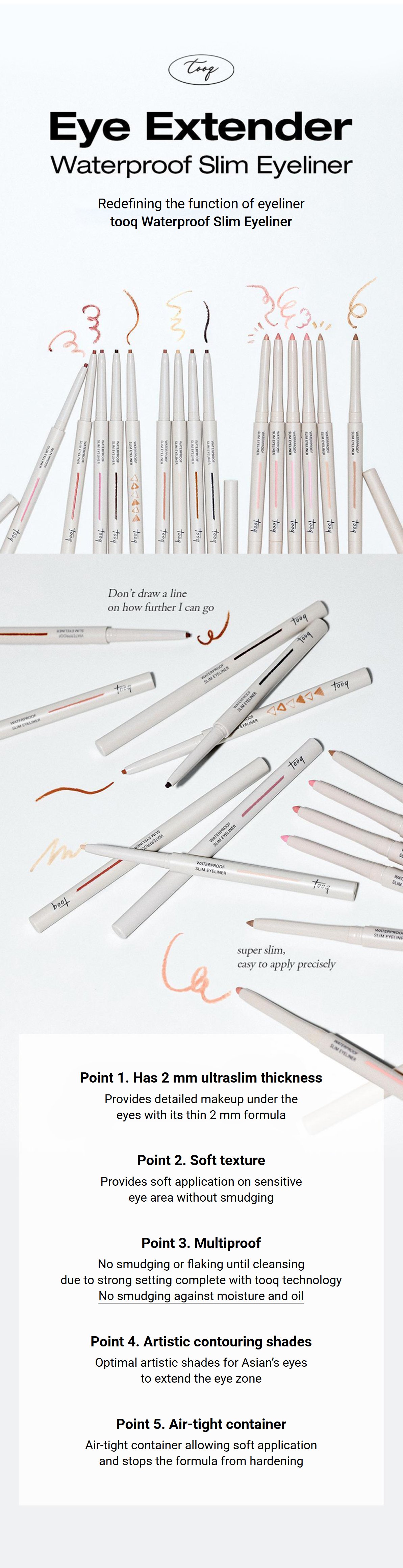 [4colors] tooq Waterproof Slim Eyeliner 0.004 oz.(0.12g) detail 1