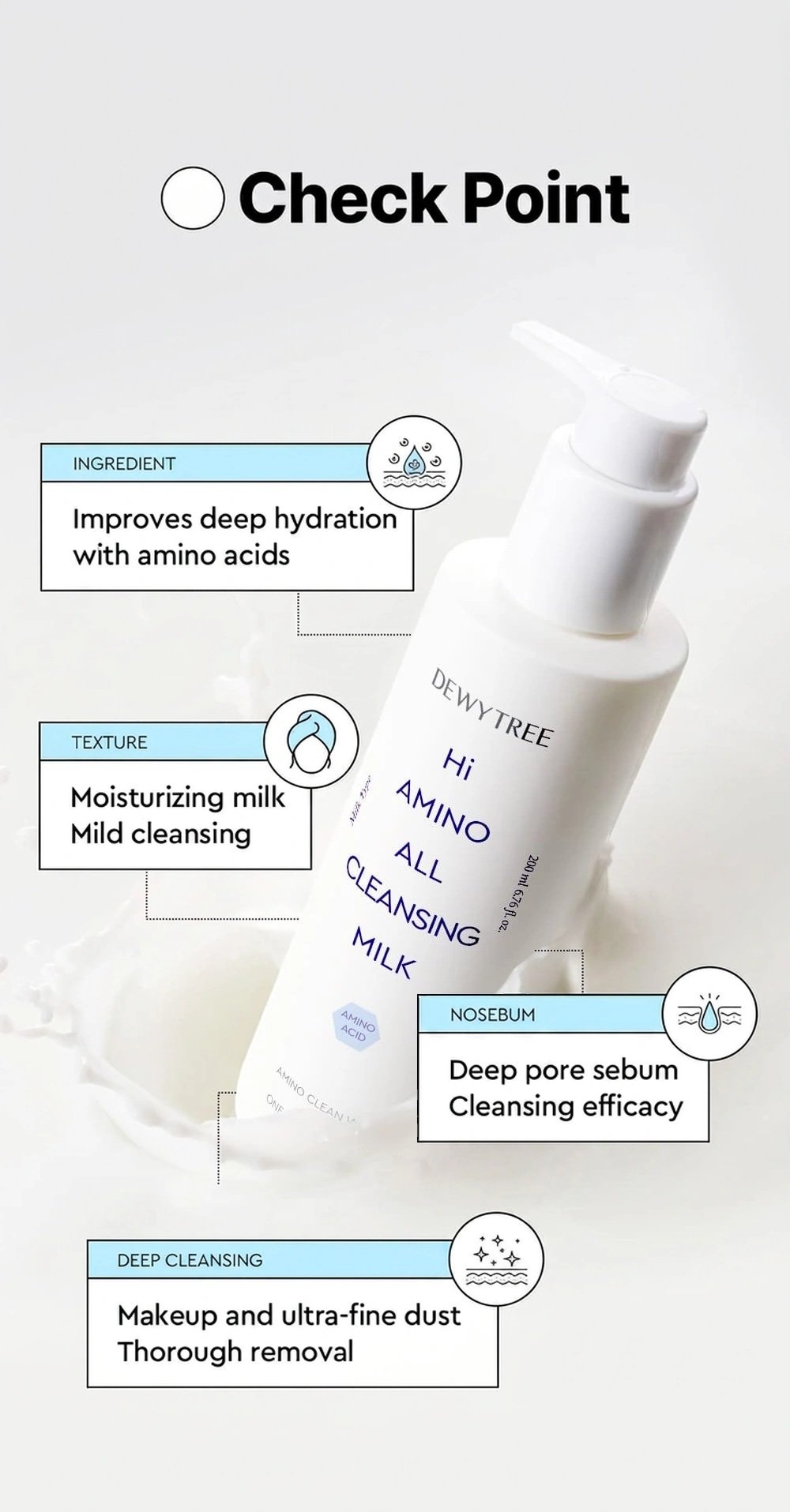 DEWYTREE Hi Amino All Cleansing Milk 7.44 oz.(200ml) detail 2